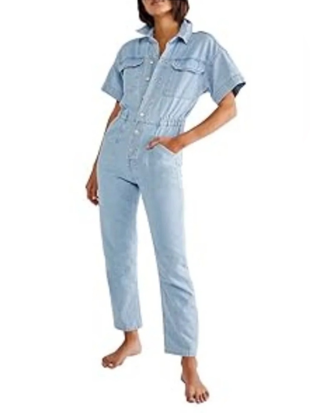 Free People We The Free Marci Denim Jumpsuit One Piece Overalls Light Wash M